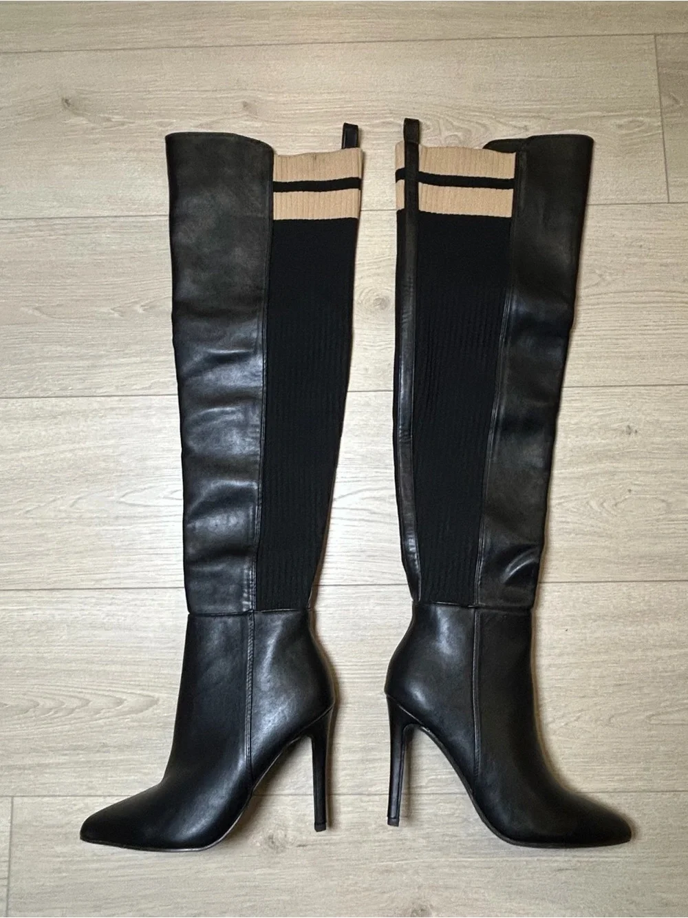 Women’s Black Over the Knee Stretch Boots Stiletto Heel Pointed Toe Size 7